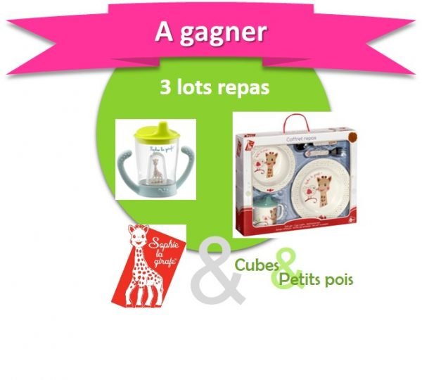 Sophie la girafe offre 3 coffrets repas et tasses Anniversaire Cubes et Petits pois