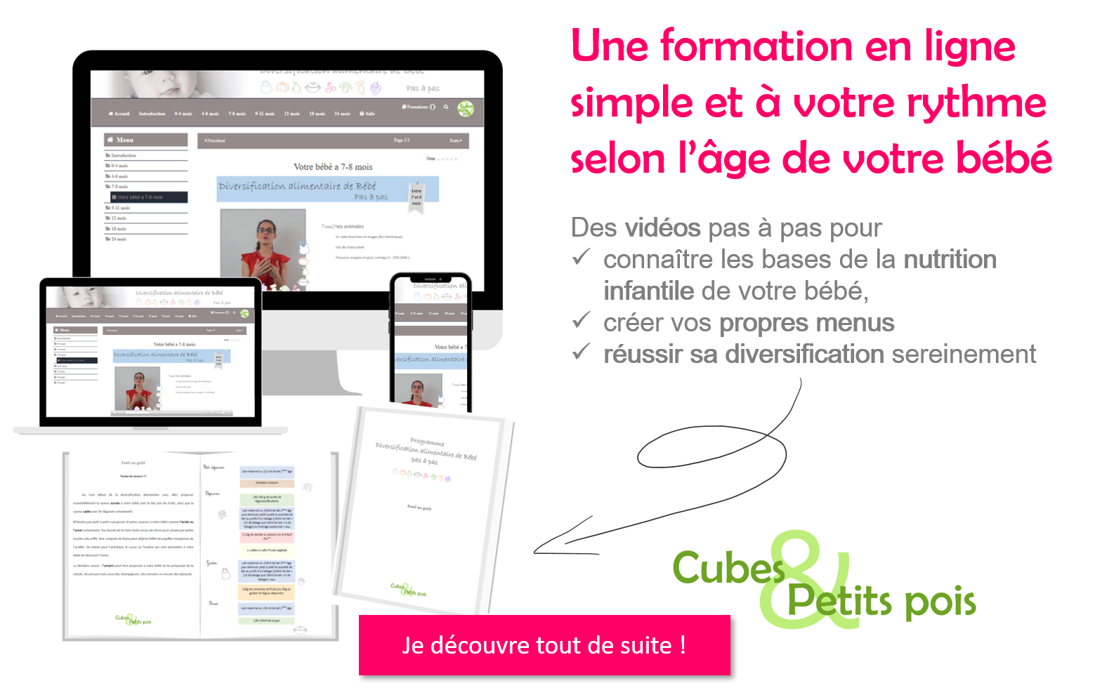 Formation en ligne alimentation bébé diversification menus et cuisine Cubes et Petits pois